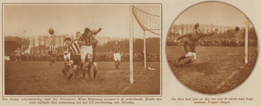 873340 Collage van 2 foto's betreffende de stadsderby tussen de Utrechtse voetbalclubs Velox en Hercules op het ...